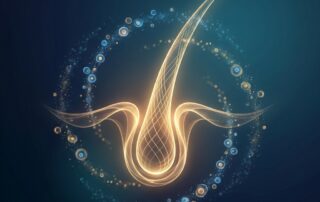 Conceptual illustration of hair restoration stem cell science and follicle regeneration