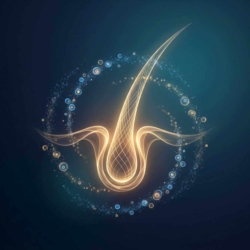 Conceptual illustration of hair restoration stem cell science and follicle regeneration