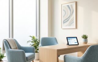 Modern consultation room representing collaborative dermatology and hair restoration care