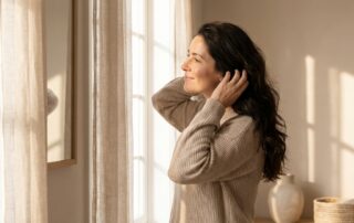 Calm person checking healthy hair, representing how to stop hair fall immediately
