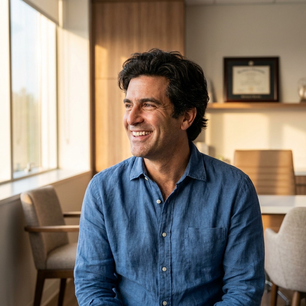 Confident man with natural hair results representing successful hair surgical transplant