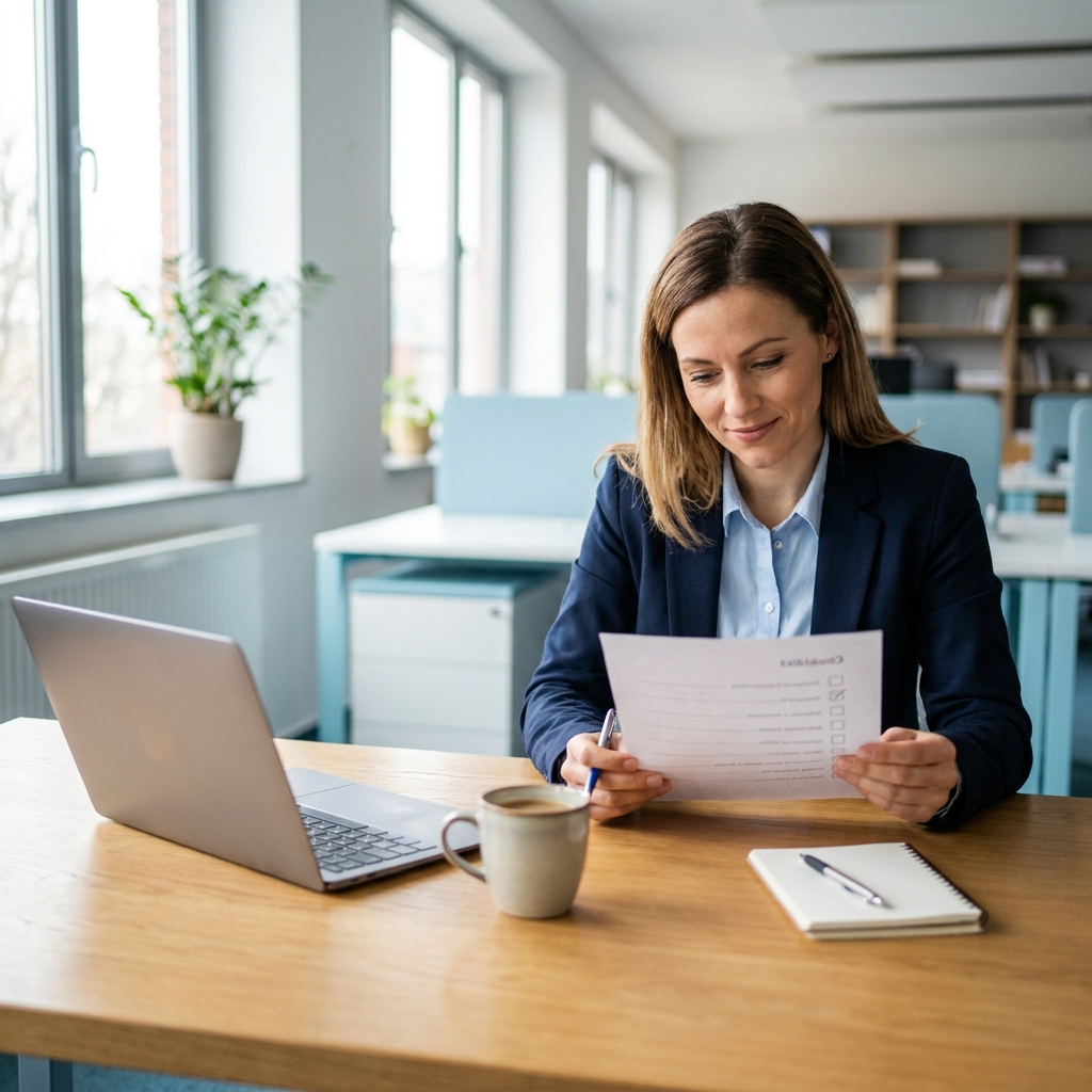 Person carefully reviewing documents, symbolizing due diligence when choosing a hair restoration company